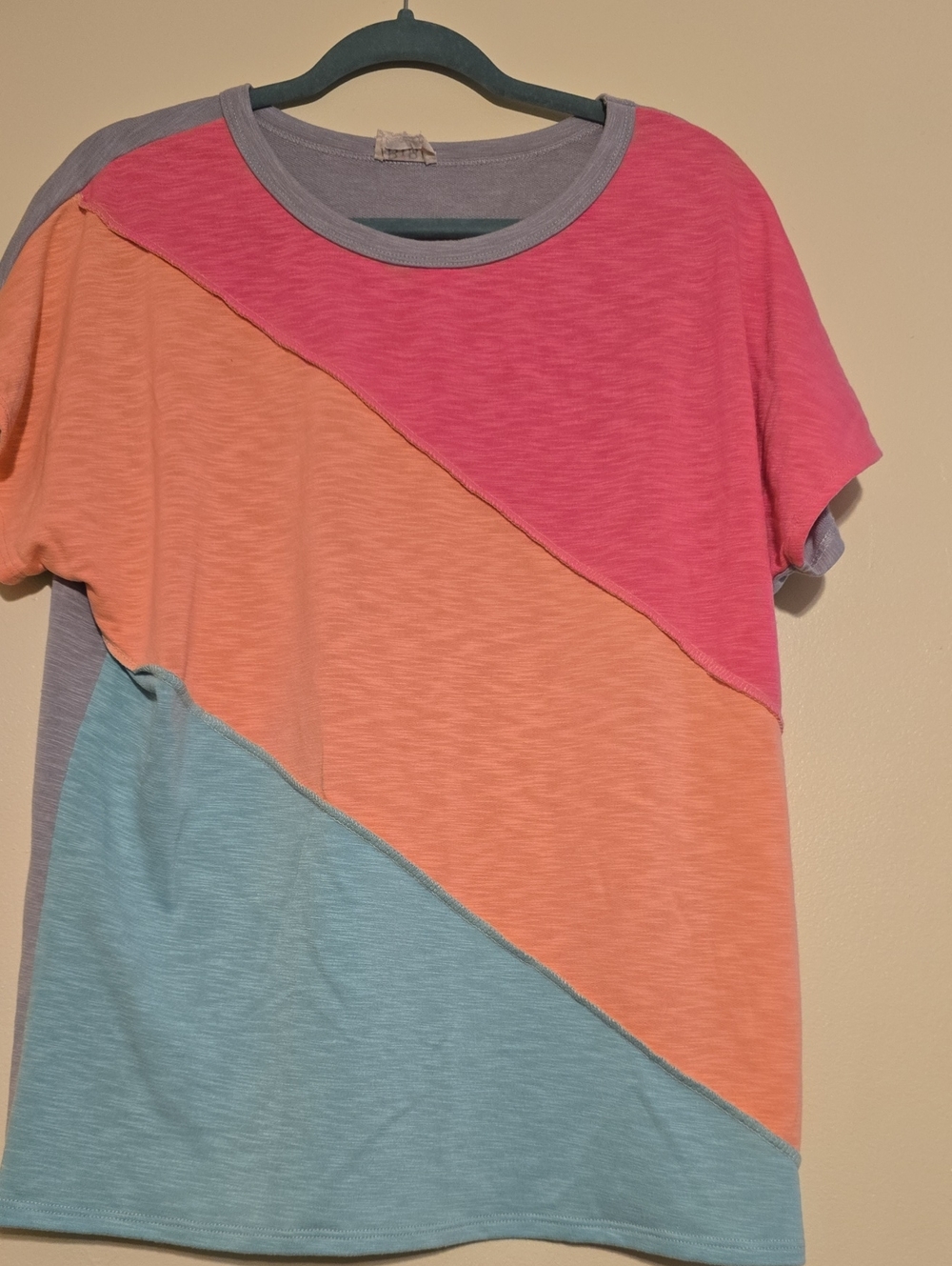 BiBi Pink, Peach & Light Blue Diagonal Colorblock Tee